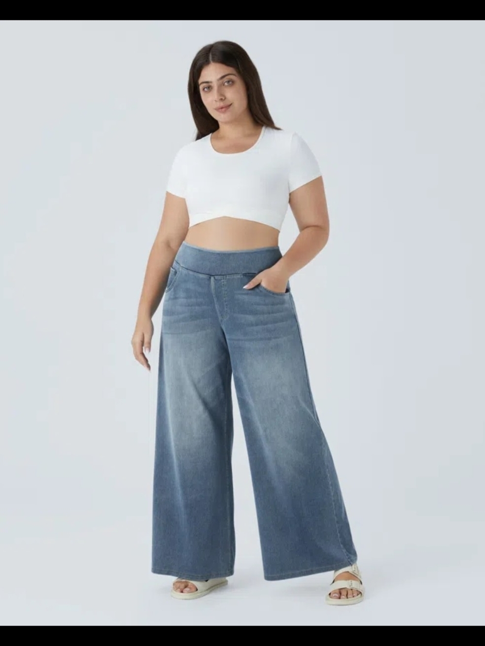 NWT 2X HALARA Wide-Leg Jeans in Light Blue Wash